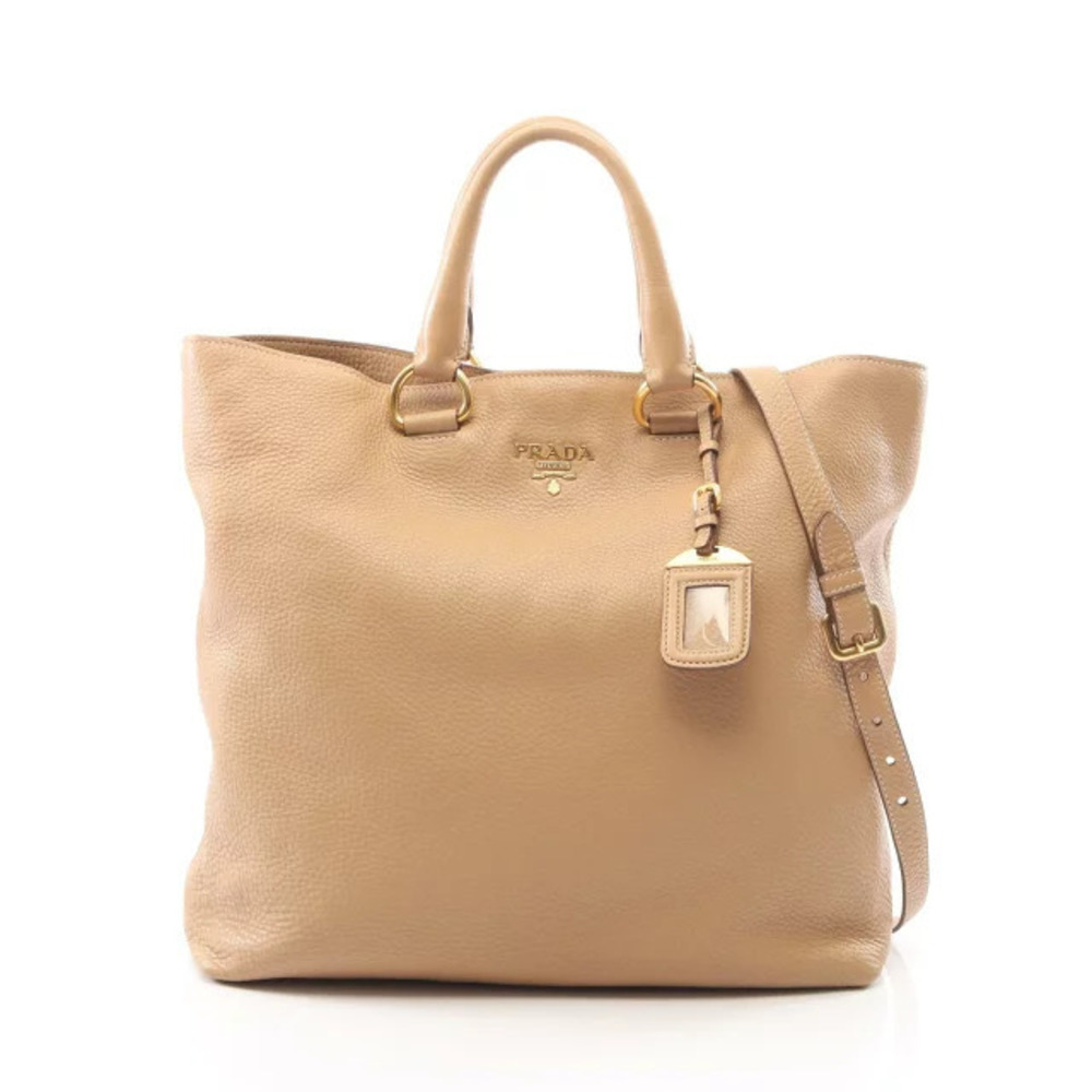 Prada Vitello Daino Leather 2Way Tote Bag Tan